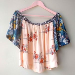 Free People Crane Printed Rochelle Blouse